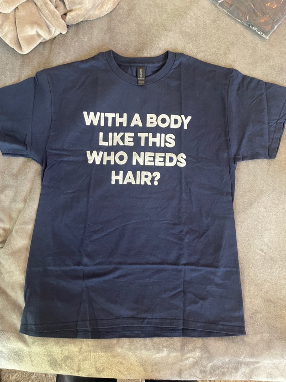 With a body like this who needs hair father’s Day tee dad‘s gift T-shirt nwt - Picture 3 of 6